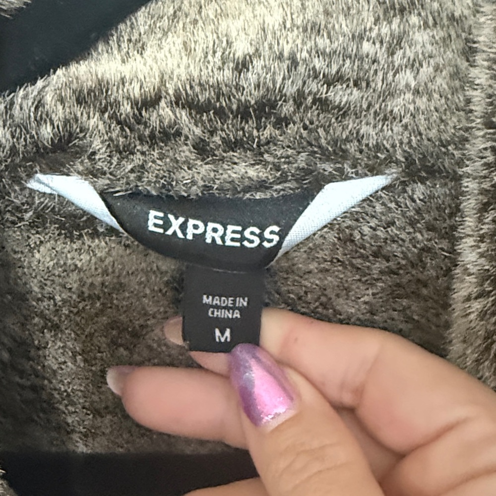 Express Dark Brown Suede Knee Length Coat - Picture 2 of 6